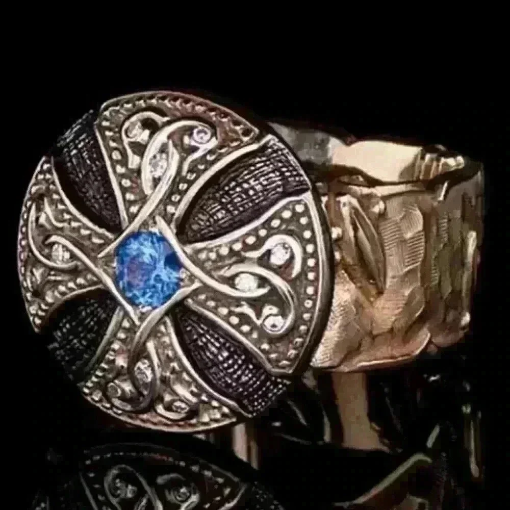 💎 Unisex Black Enamel Signet Ring Rose Gold Blue Fashion Ring, GPMB1486-7
